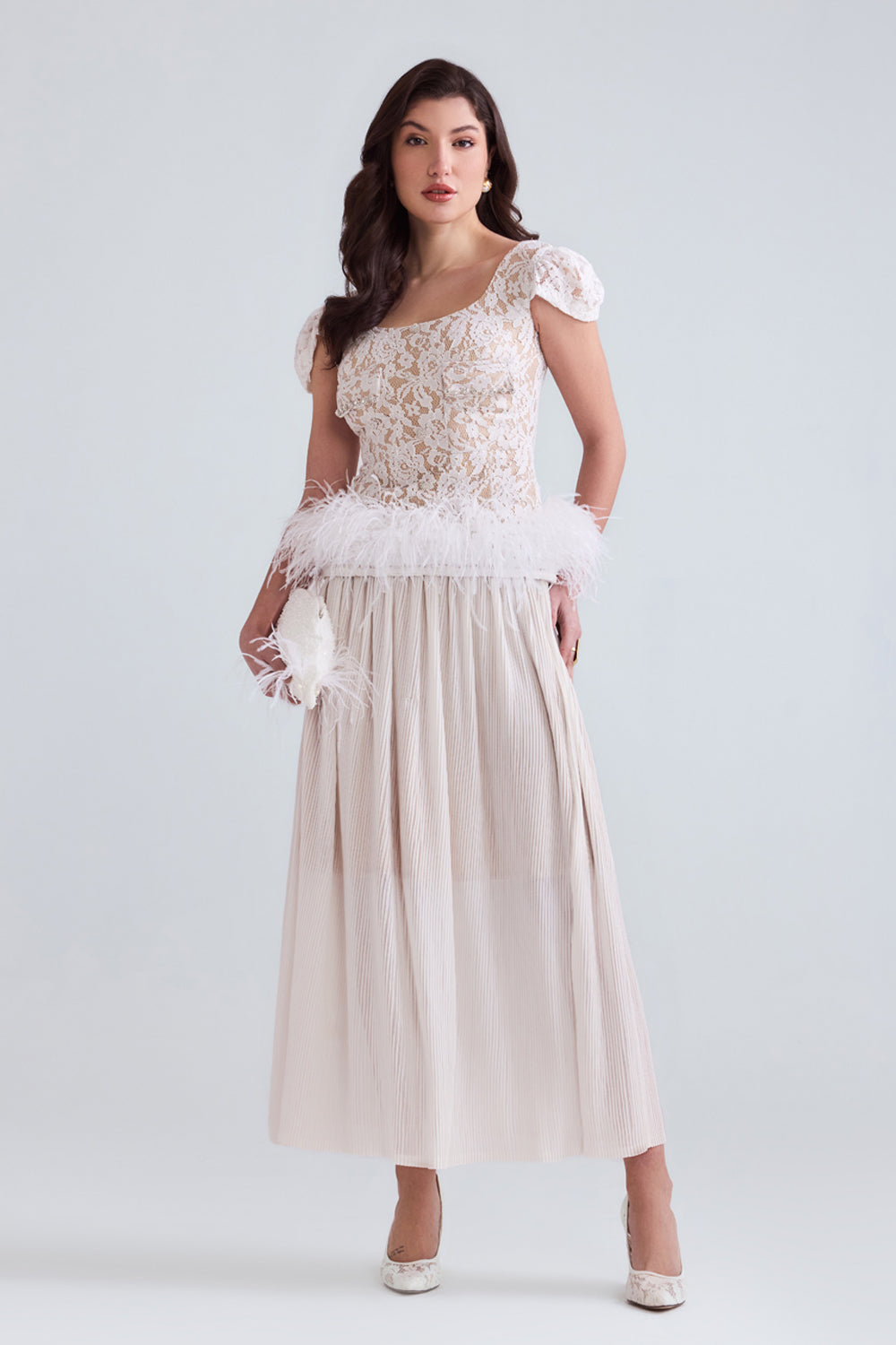Safa Lace Top With Pleated Midi Skirt  Zabella International