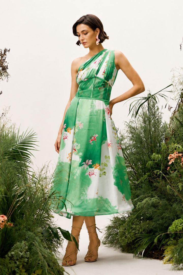 Camilla Printed One Shoulder Midi Dress
