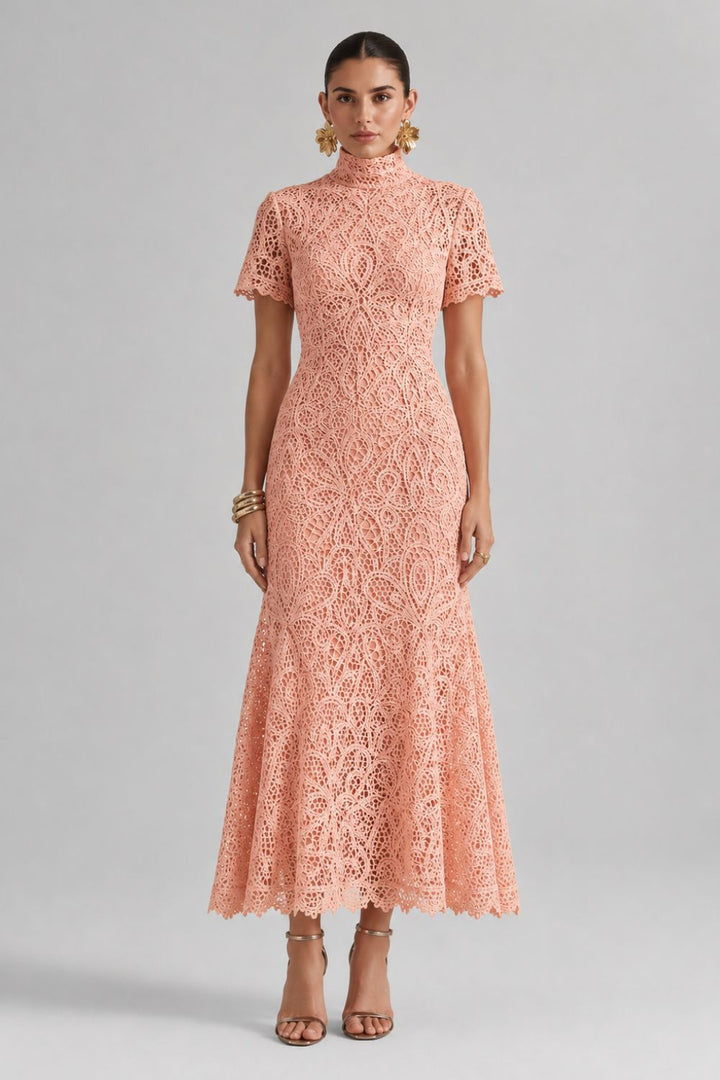 Bellamy Peach Lace Midi Dress