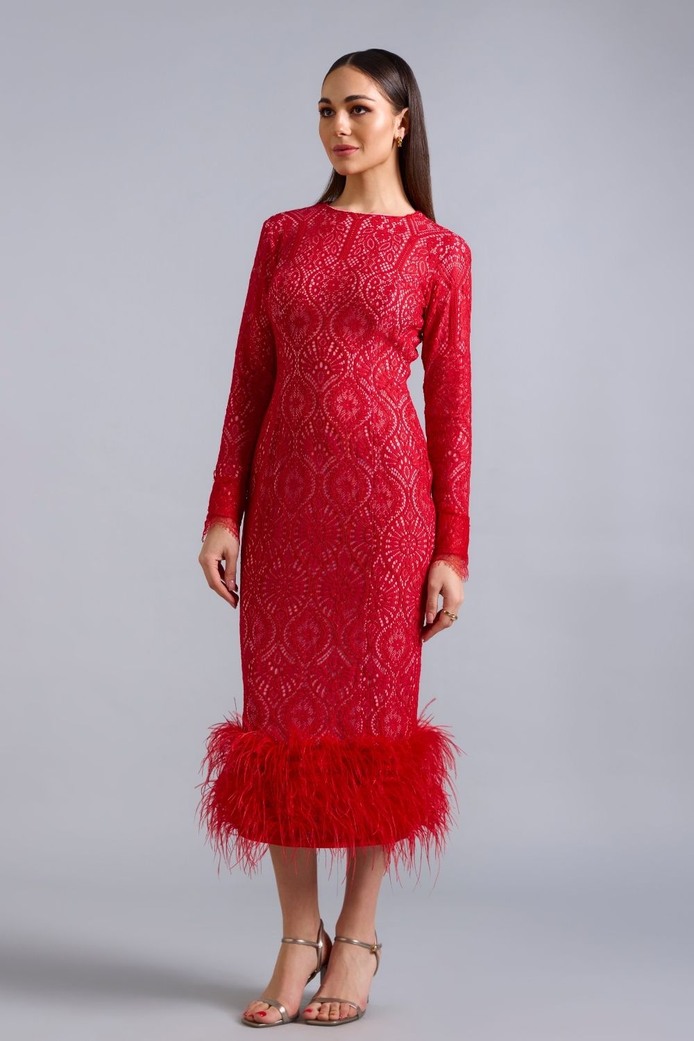 Scarlett Lace Feather Midi