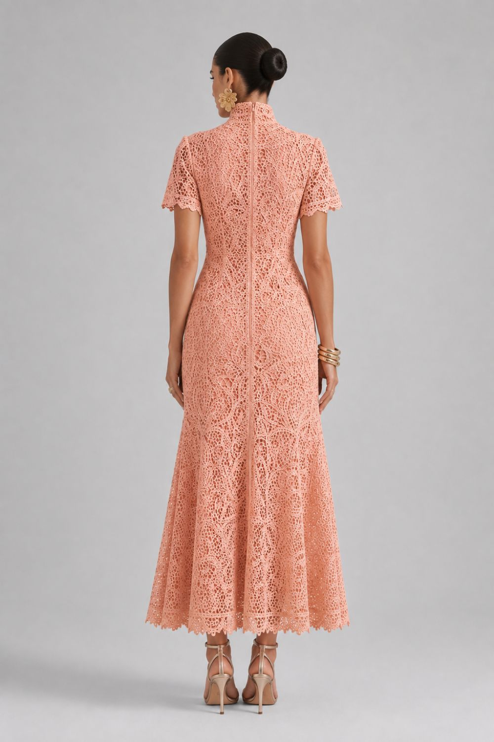 Bellamy Peach Lace Midi Dress