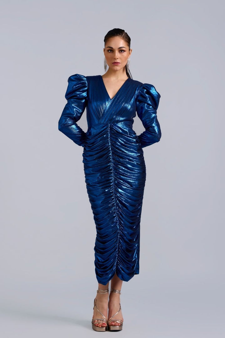 Naomi Gathered Metallic Midi