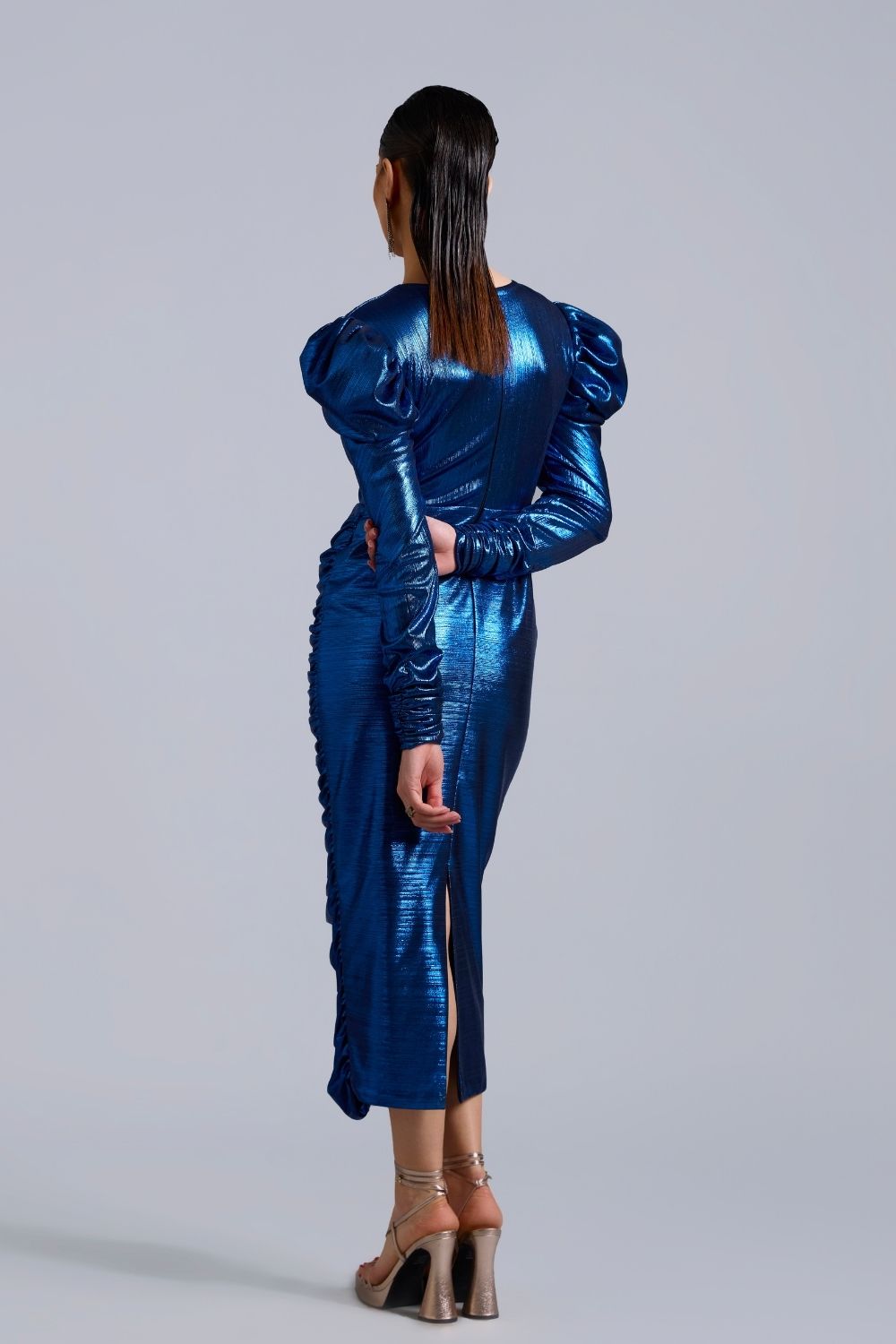 Naomi Gathered Metallic Midi