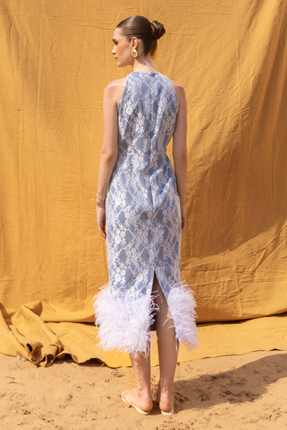 Clover Lace Feather Midi Dress