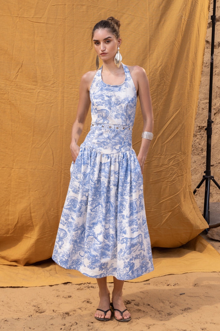 Marina Printed Denim Midi Dress