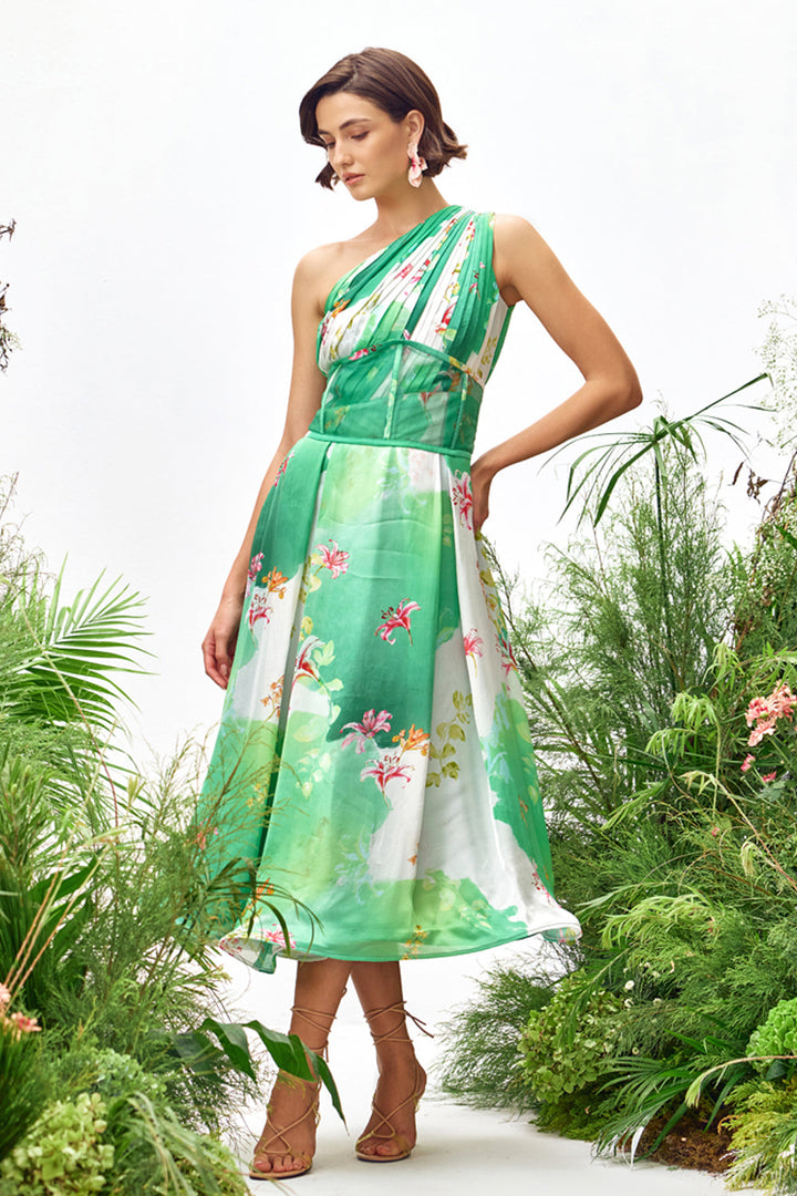 Camilla Printed One Shoulder Midi Dress