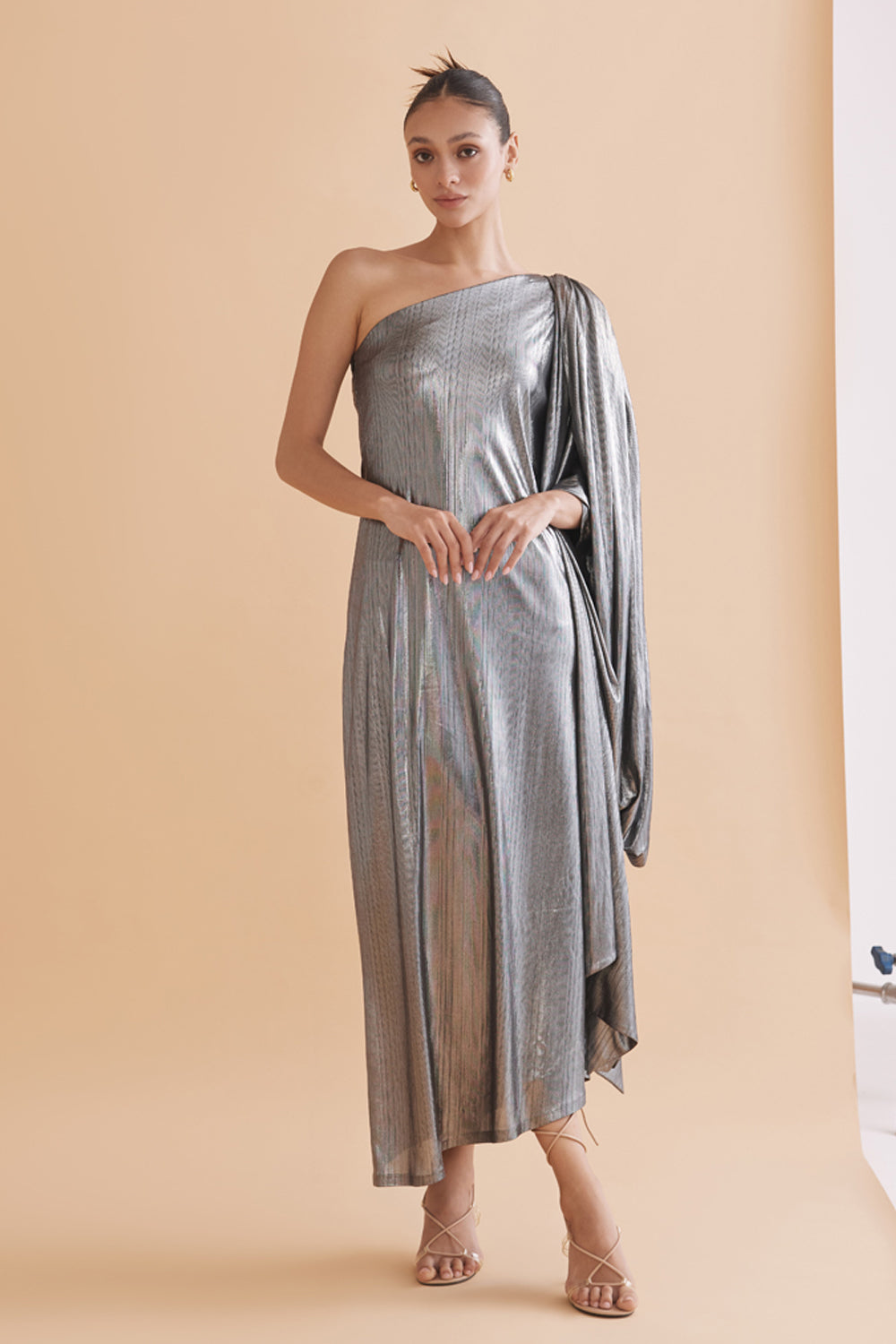 Bridgette Silver Metallic Dress Zabella International Bridgette Silver Metallic Dress Zabella International