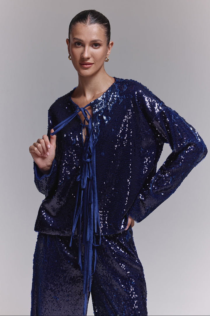 Abby Violet Sequin Tie Up Shirt