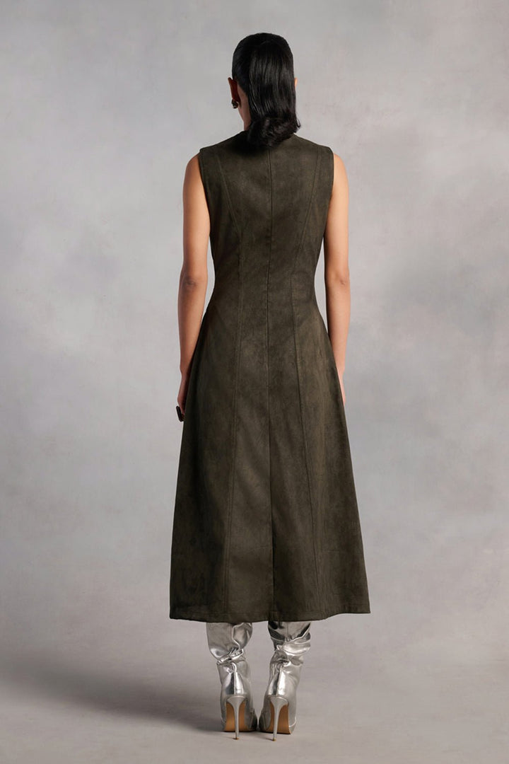 Adison Olive Suede Midi Dress - Zabella