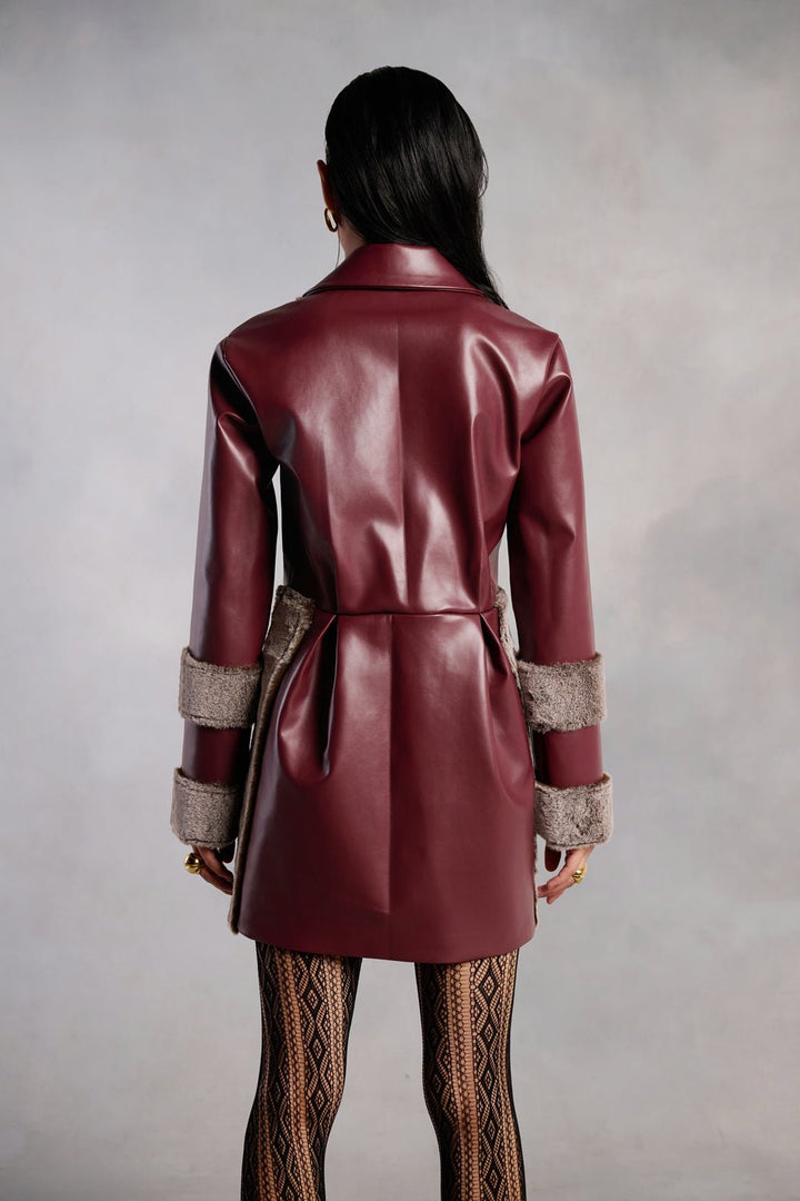 Bailey Burgundy Leather and Fur Coat Dress - Zabella