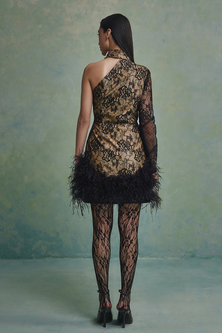 Bella One Shoulder Feather Mini Dress - Zabella