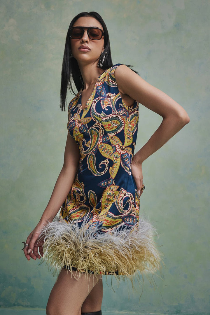 Blue Baroque Feather Dress - Zabella