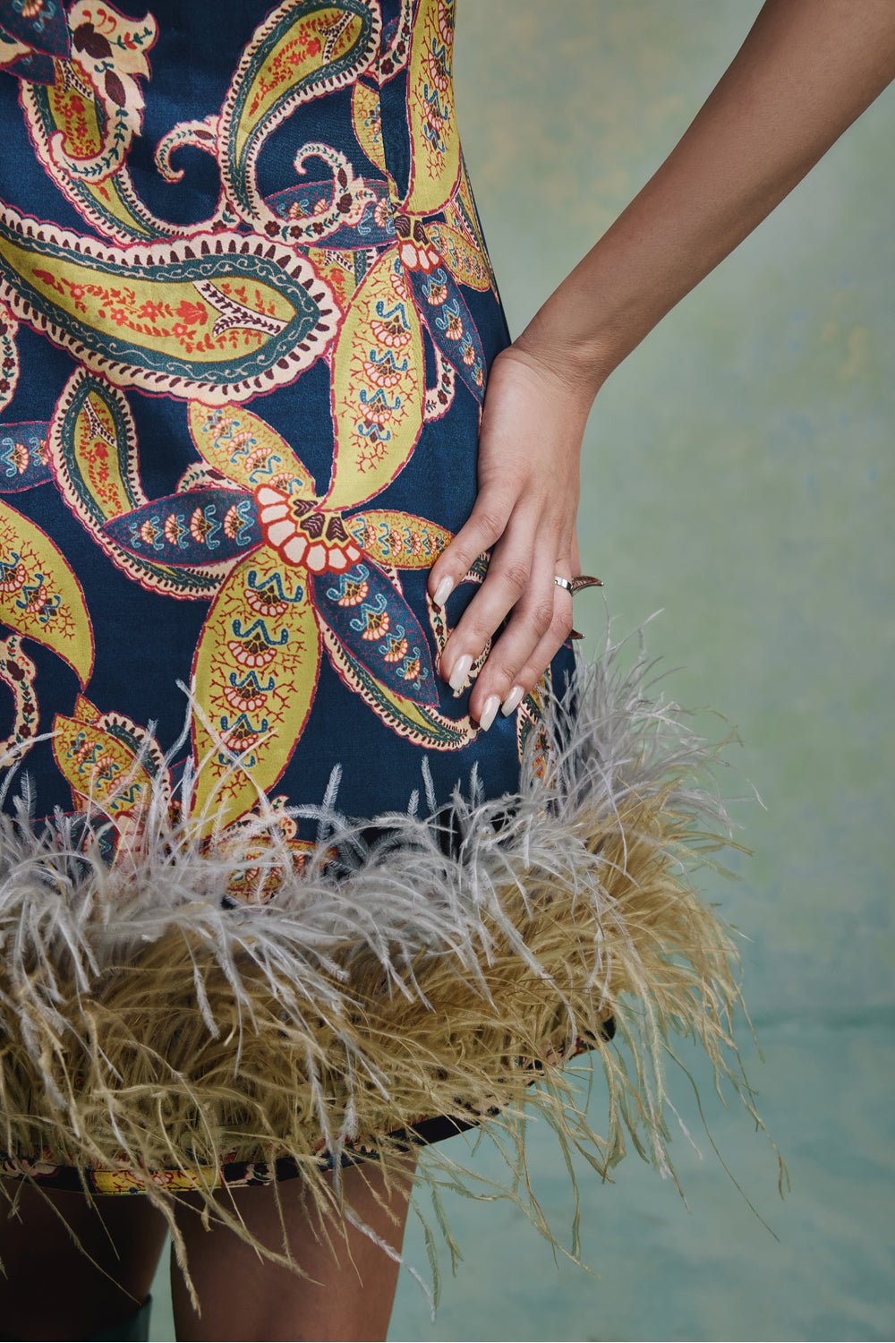 Blue Baroque Feather Dress - Zabella