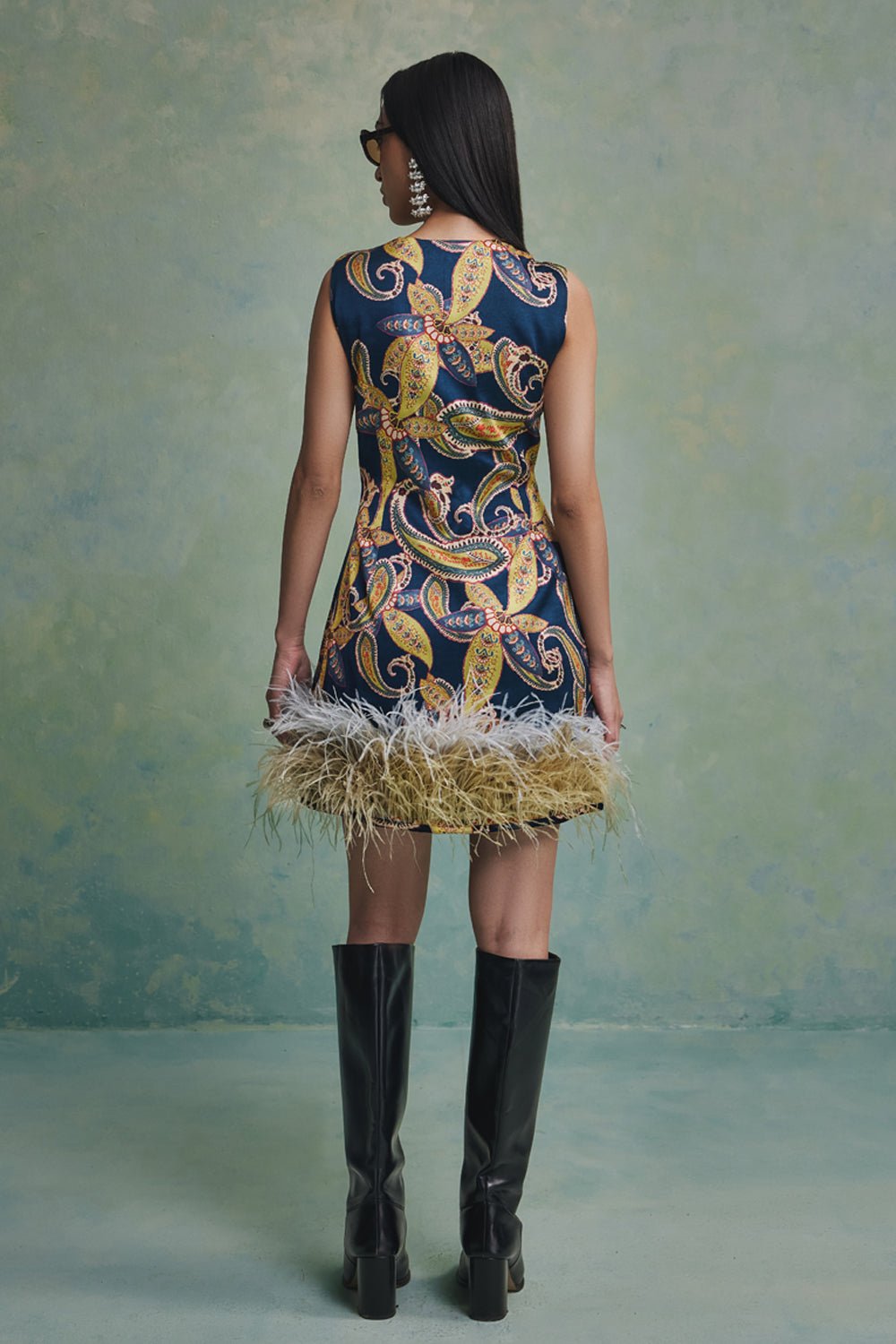 Blue Baroque Feather Dress - Zabella