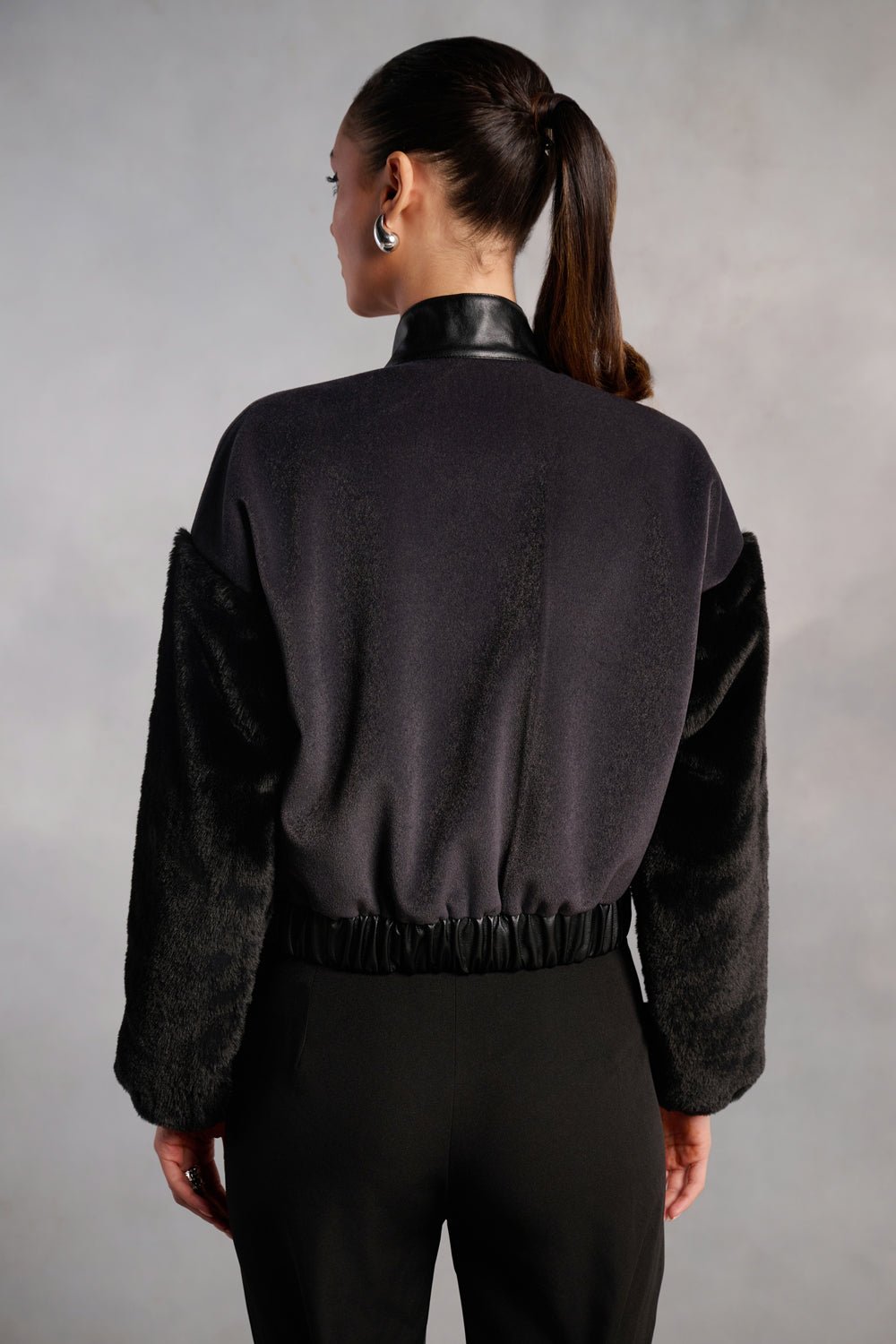 Brooklyn Black Suede and Fur Sleeves Jacket - Zabella