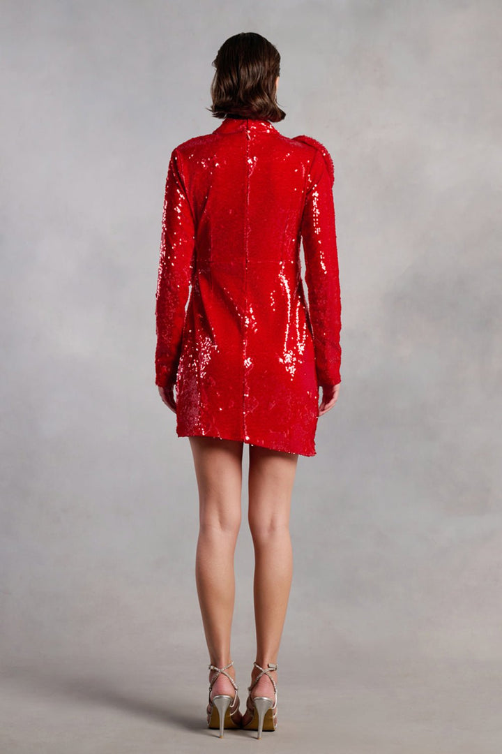 Cassidy Red Sequin Draped Mini Dress - Zabella