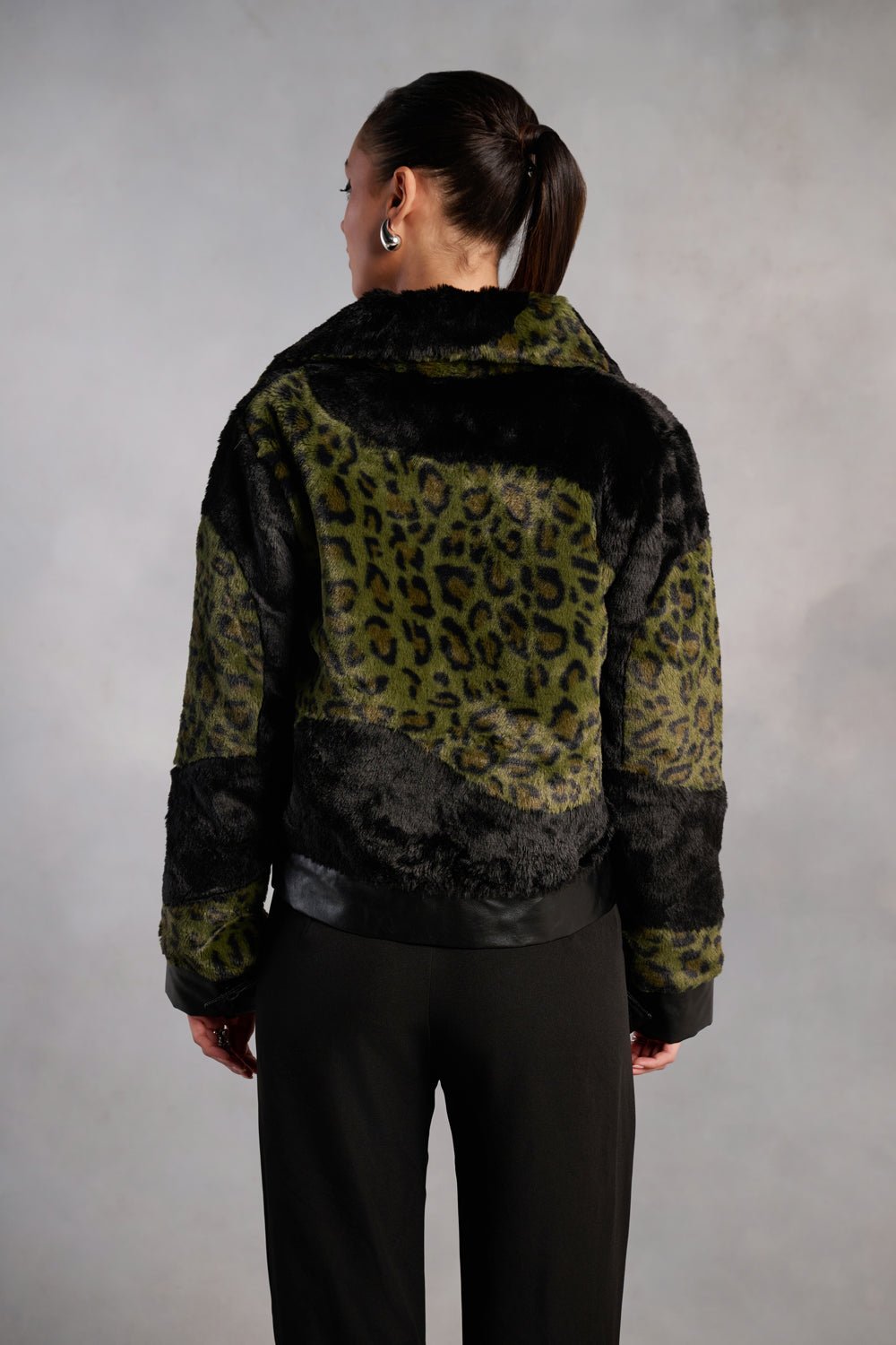 Grace Olive and Black Animal Print Fur Jacket - Zabella