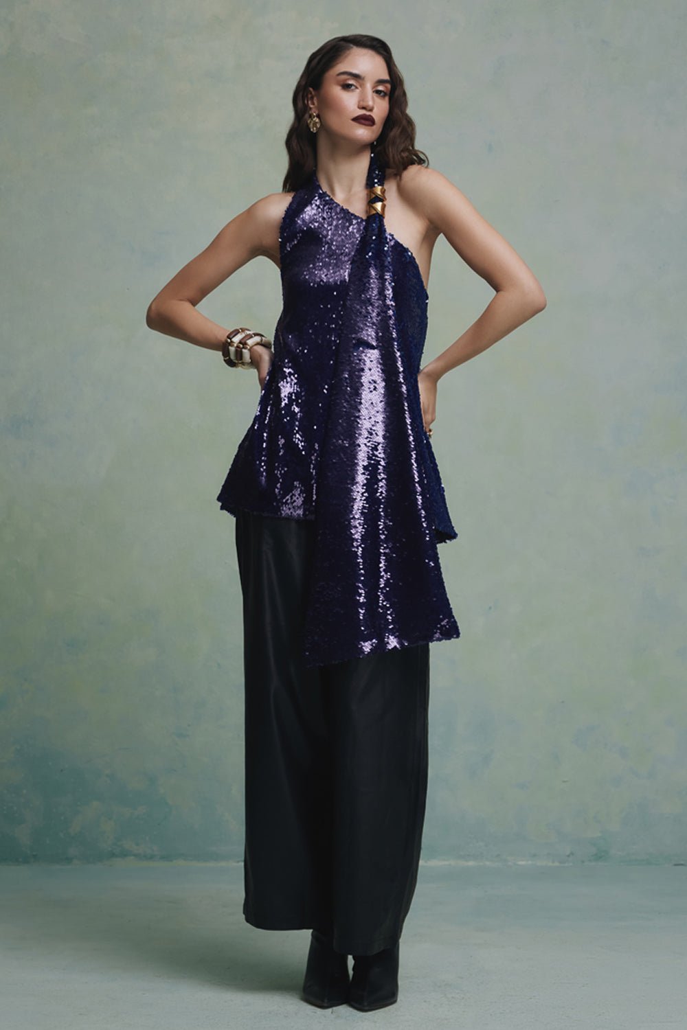 Hana Sequin Scarf Top - Zabella