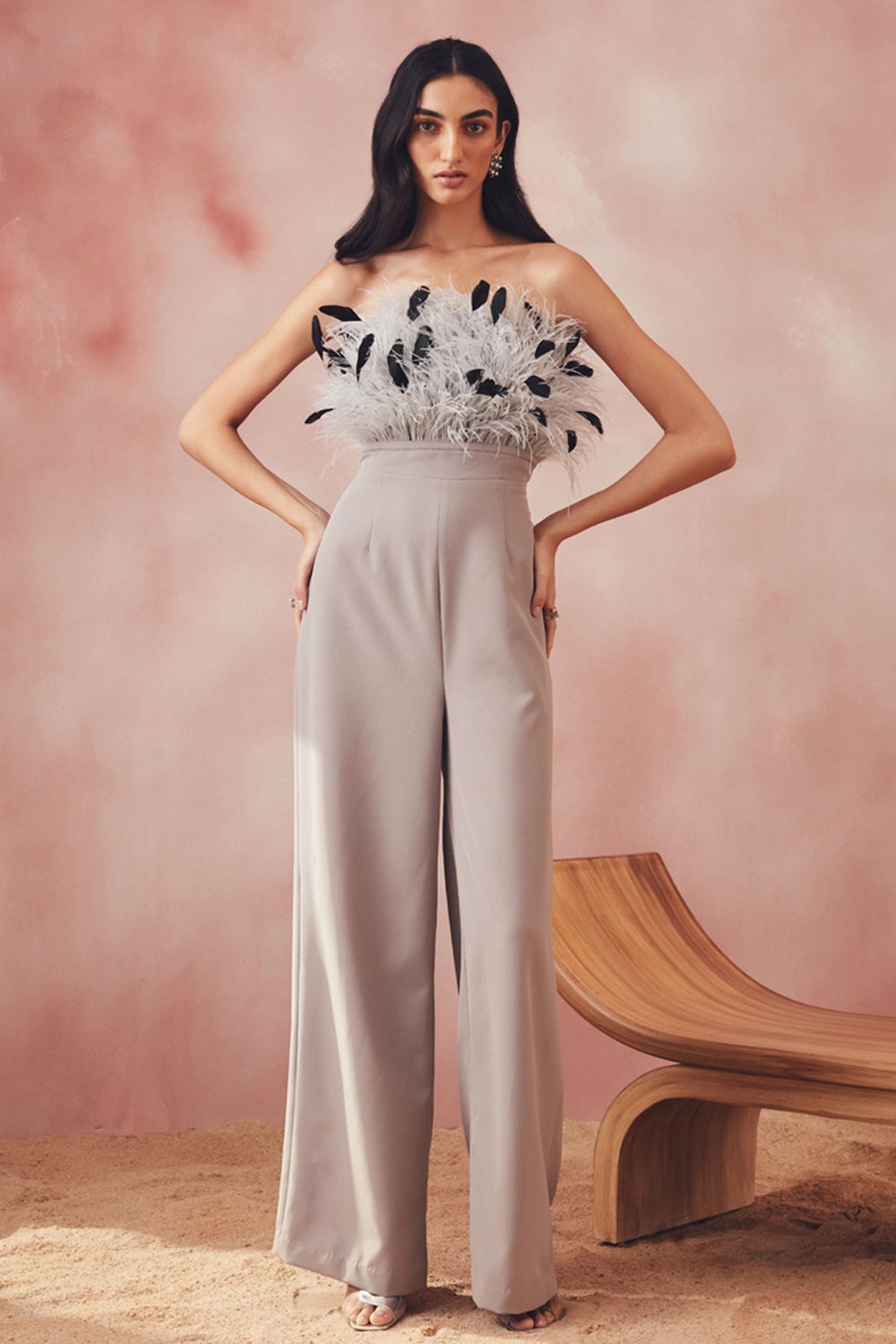 Ishani Mitraa In Our Grey Feather Jumpsuit - Zabella