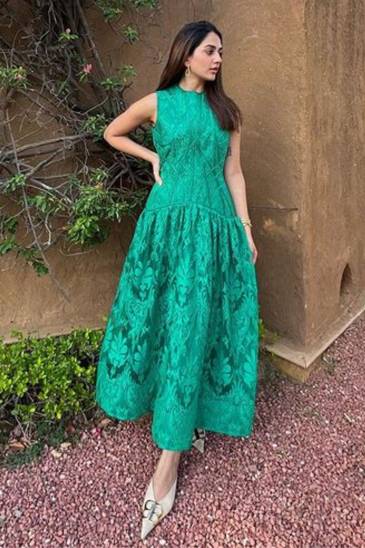 Karma Dhingra In Our Forest Green Textured Midi Dress