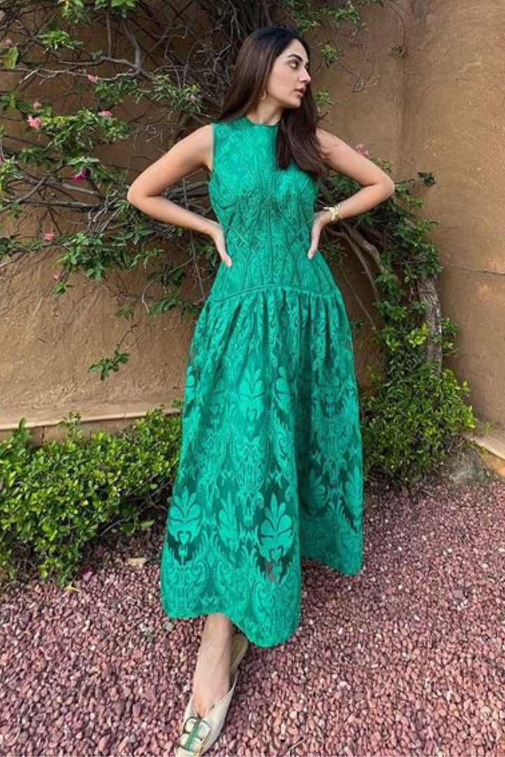 Karma Dhingra In Our Forest Green Textured Midi Dress