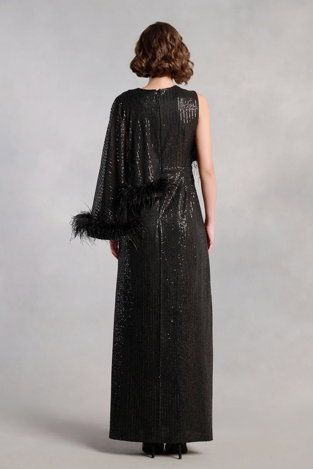 Madeline Black Sequin Feather Dress - Zabella