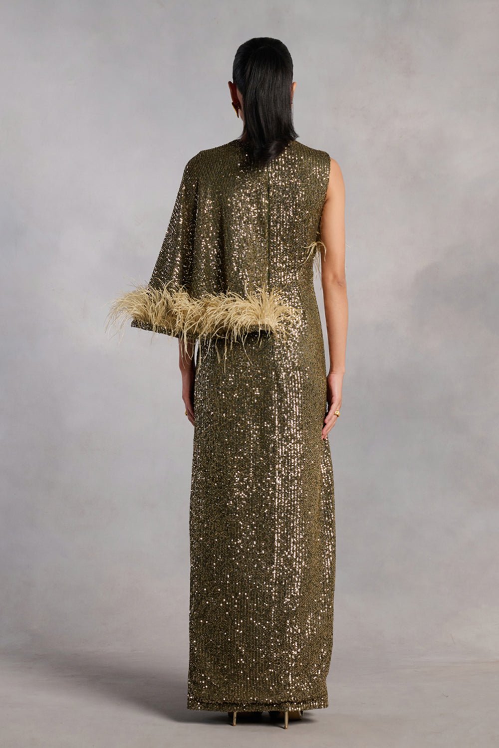 Madison Olive Green Sequin Feather Dress - Zabella