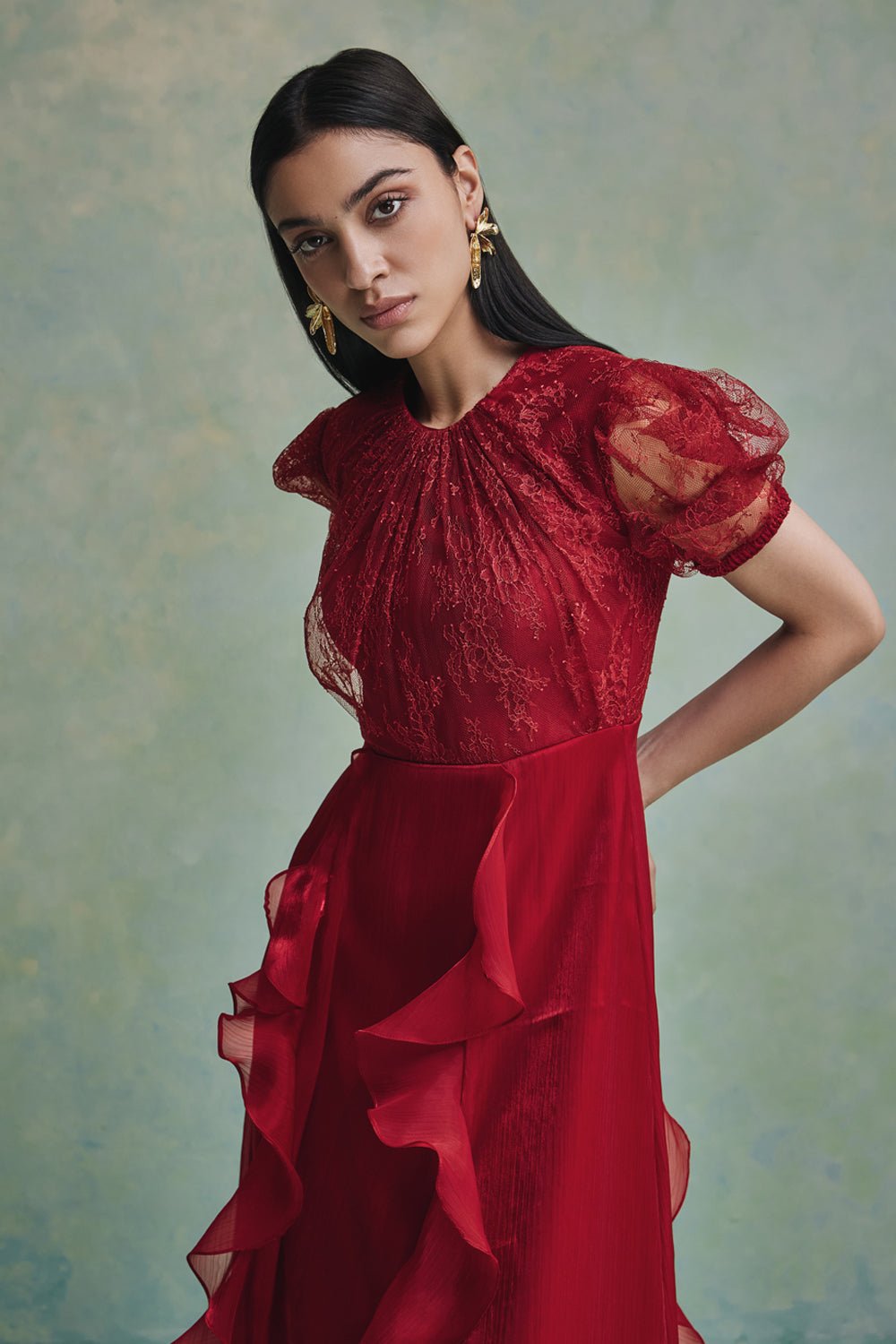 Mira Ruffle Lace Maxi Dress - Zabella