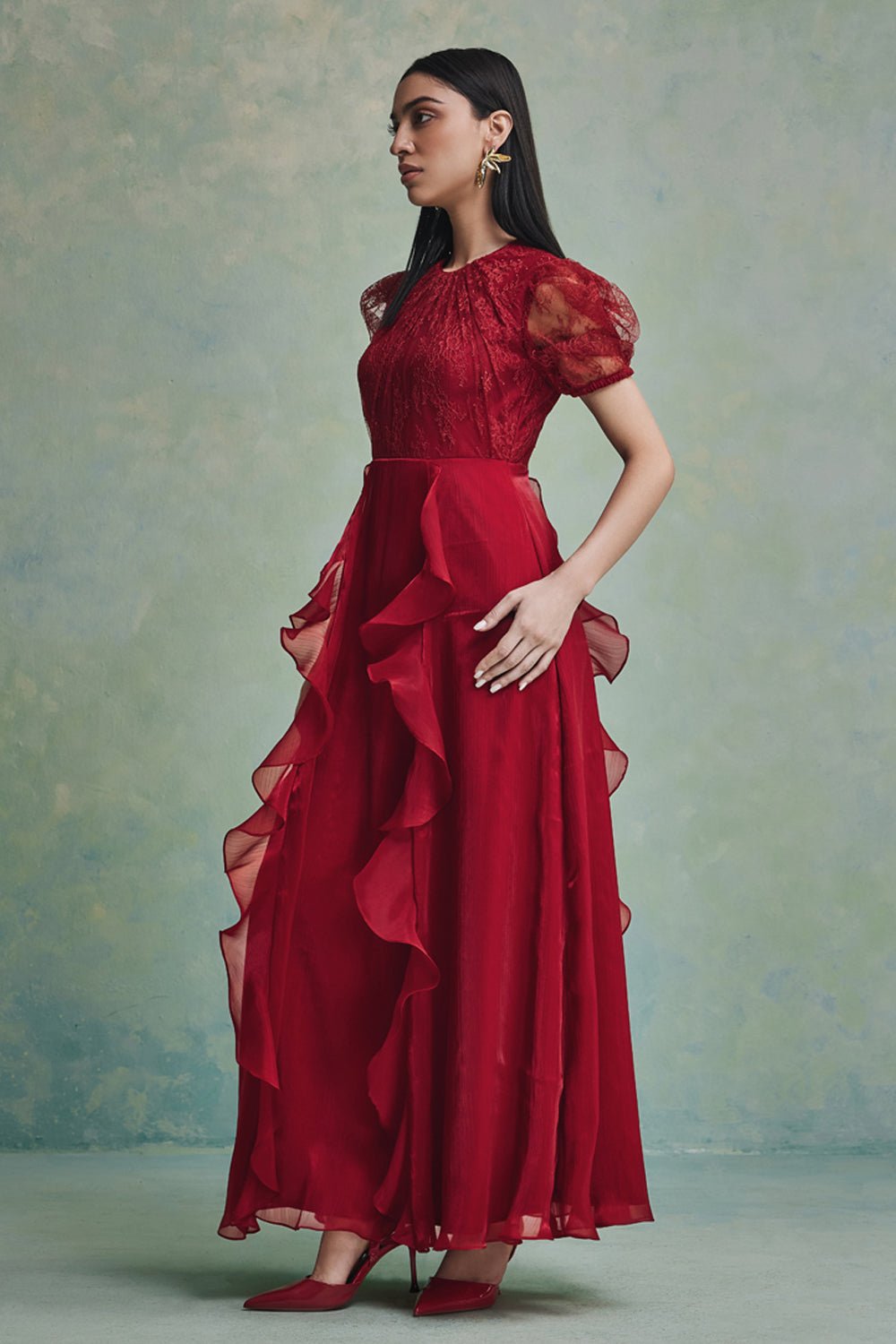 Mira Ruffle Lace Maxi Dress - Zabella