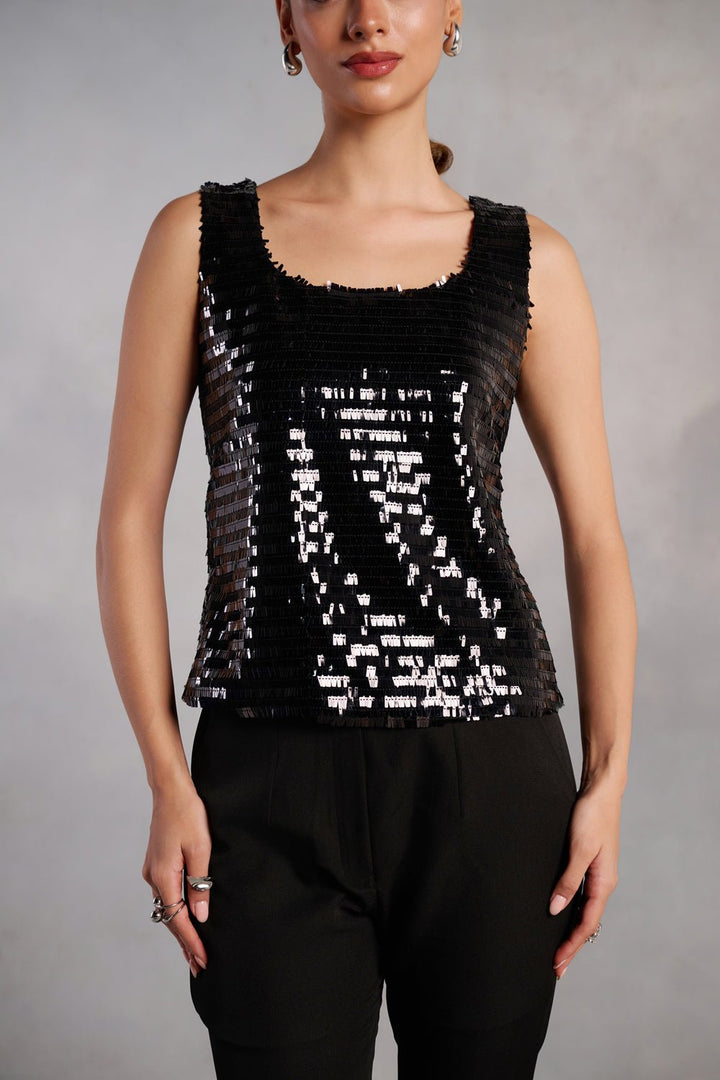 Olivia Black Sequins Tank Top - Zabella