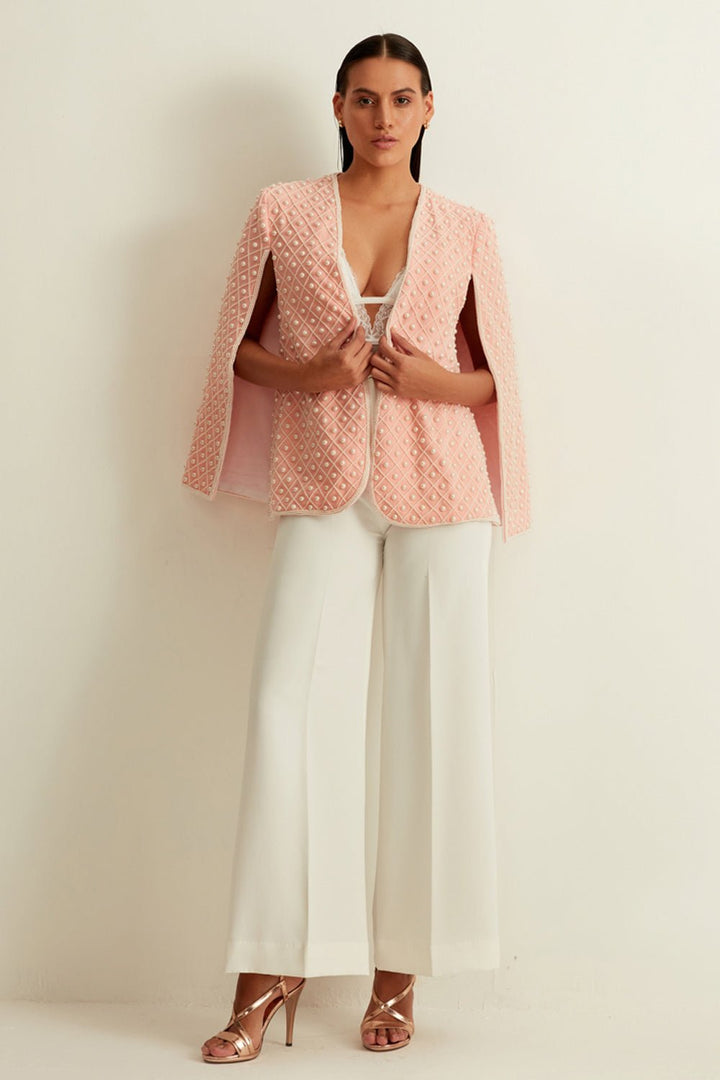 Pale Pink Pearl Embellished Cape