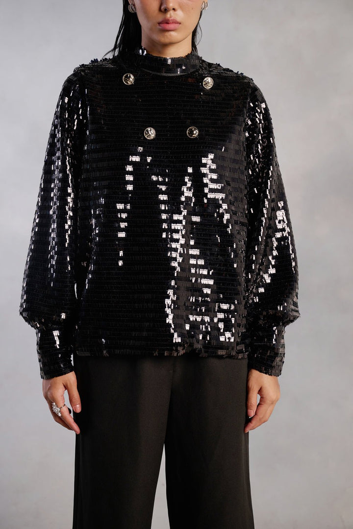 Quinn Black Sequins Top - Zabella