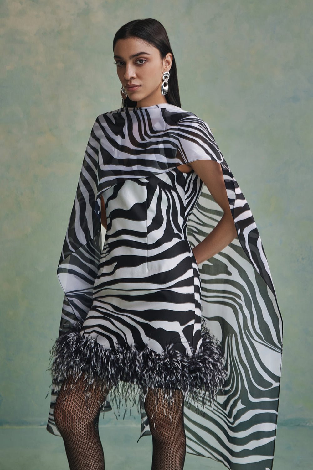 Rococo Stripes Mini Dress With Cape - Zabella