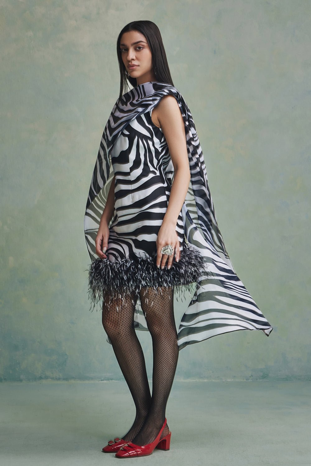 Rococo Stripes Mini Dress With Cape - Zabella