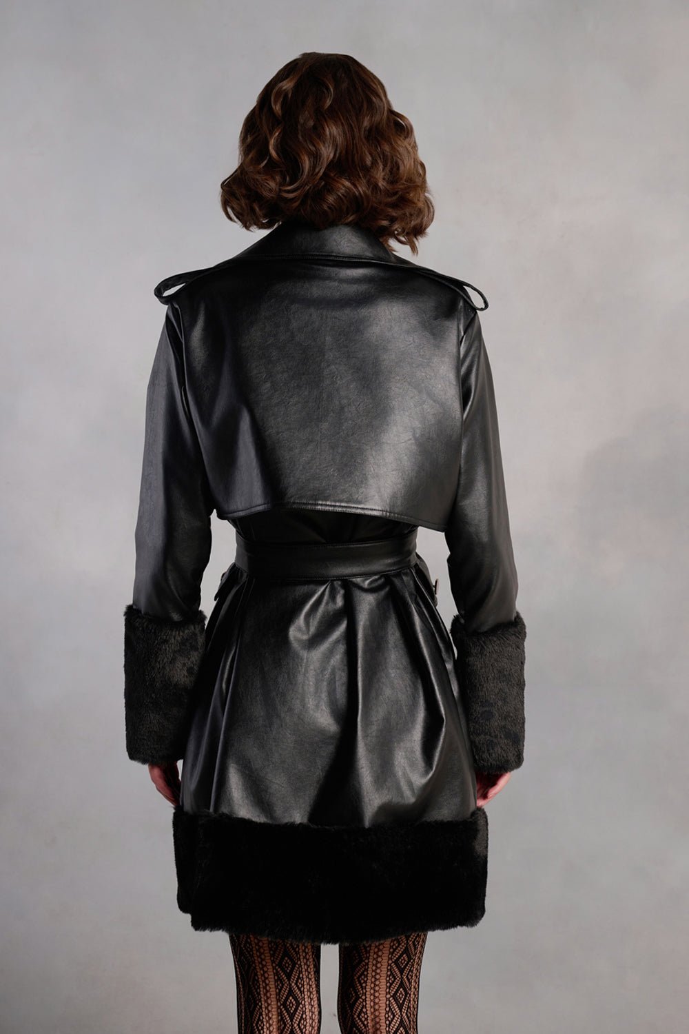 Stella Black Leather and Fur Coat Dress - Zabella