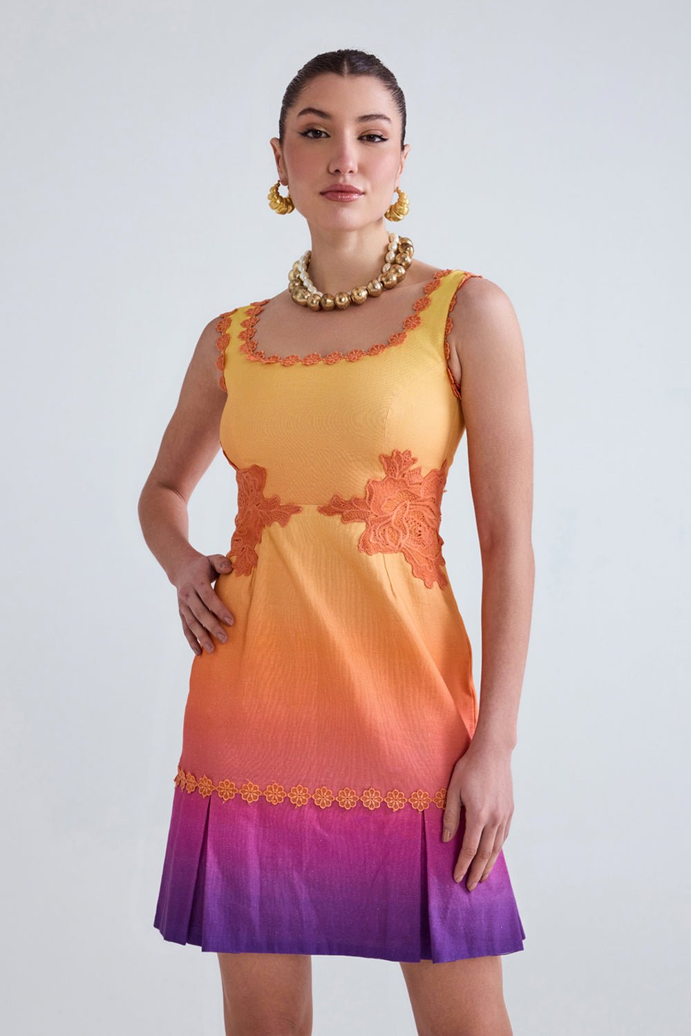 Zabella | Sunset ombre linen Mini Dress L / Orange | Sunset ombre linen Mini Dress with 100% cotton linen Sunset ombre colours Fit and flared Mini Zabella | Sunset ombre linen Mini Dress L / Orange | Sunset ombre linen Mini Dress with 100% cotton linen Sunset ombre colours Fit and flared Mini