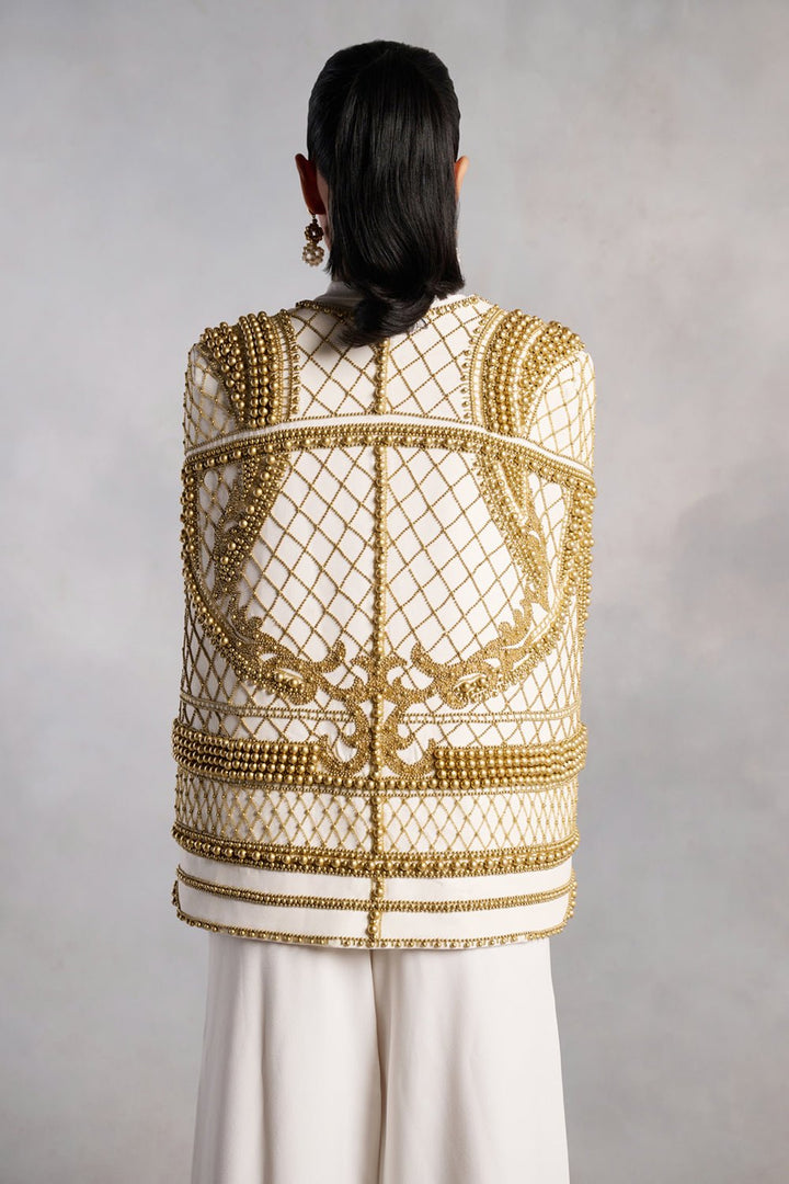 Victoria White and Gold Pearl Cape Jacket - Zabella