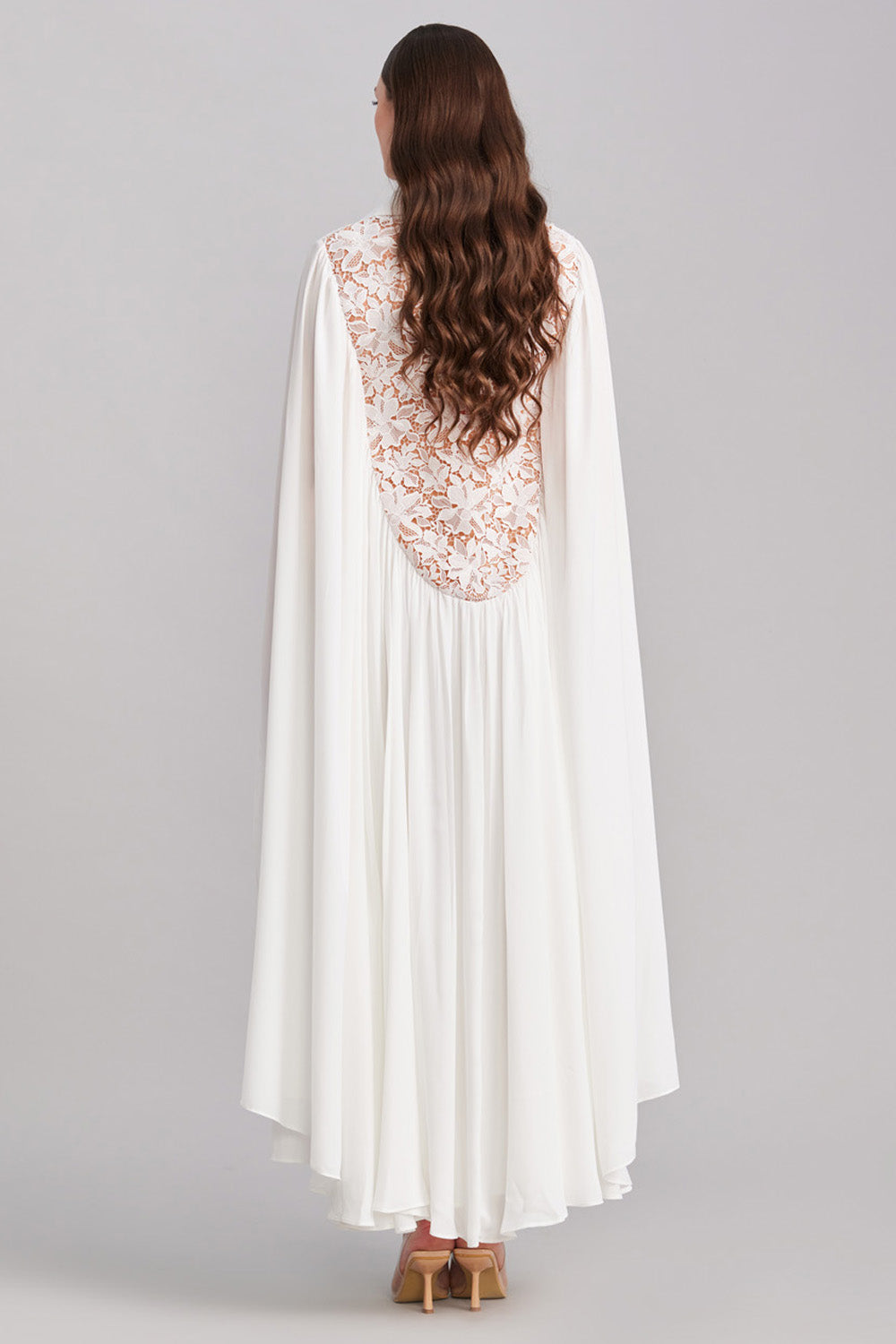 White Lace & Georgette Cape Dress