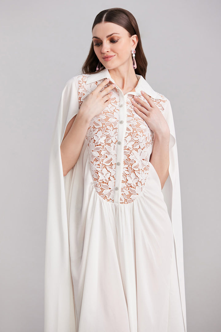 White Lace & Georgette Cape Dress