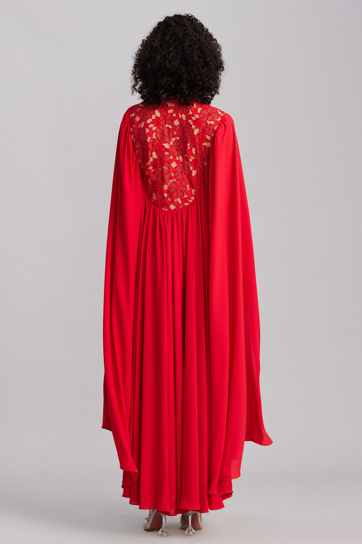 Ruby Red Lace & Georgette Cape Dress