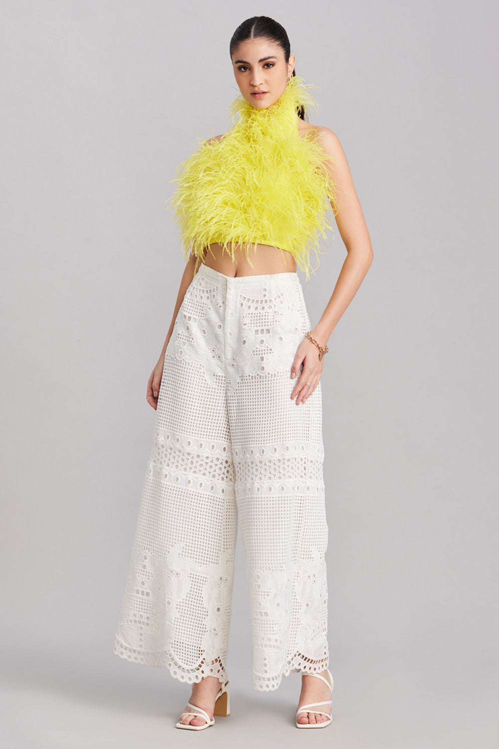 Lemon Halter Feather Top