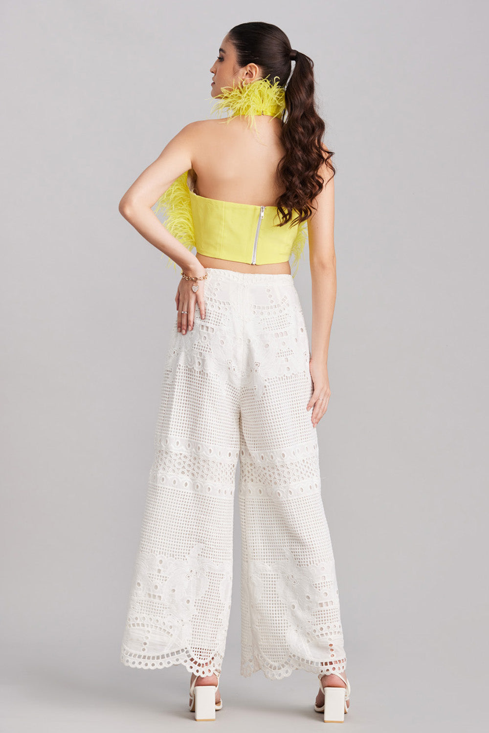 Lemon Halter Feather Top