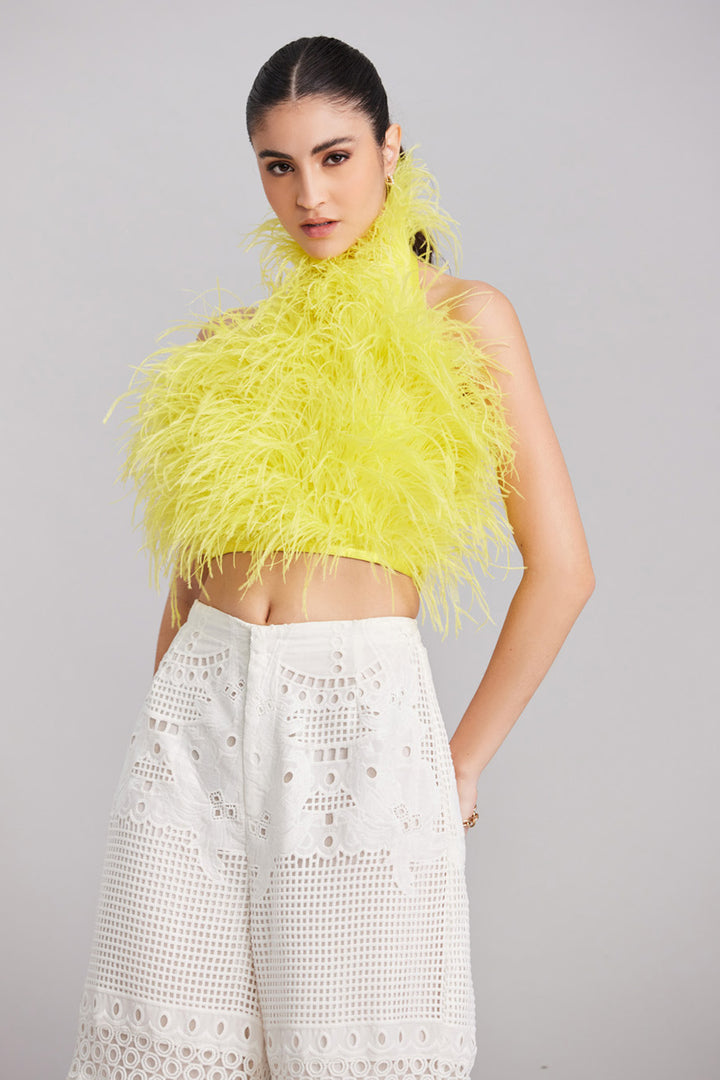 Lemon Halter Feather Top