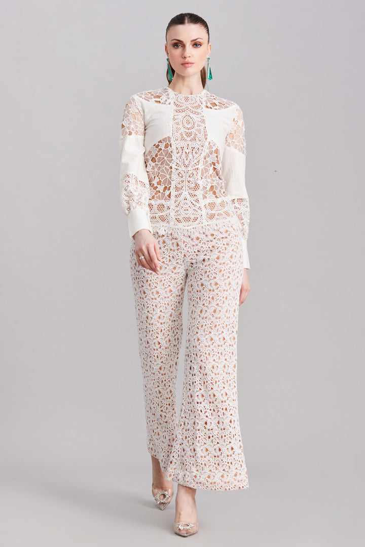 White Lace & Linen Top & Pants Set