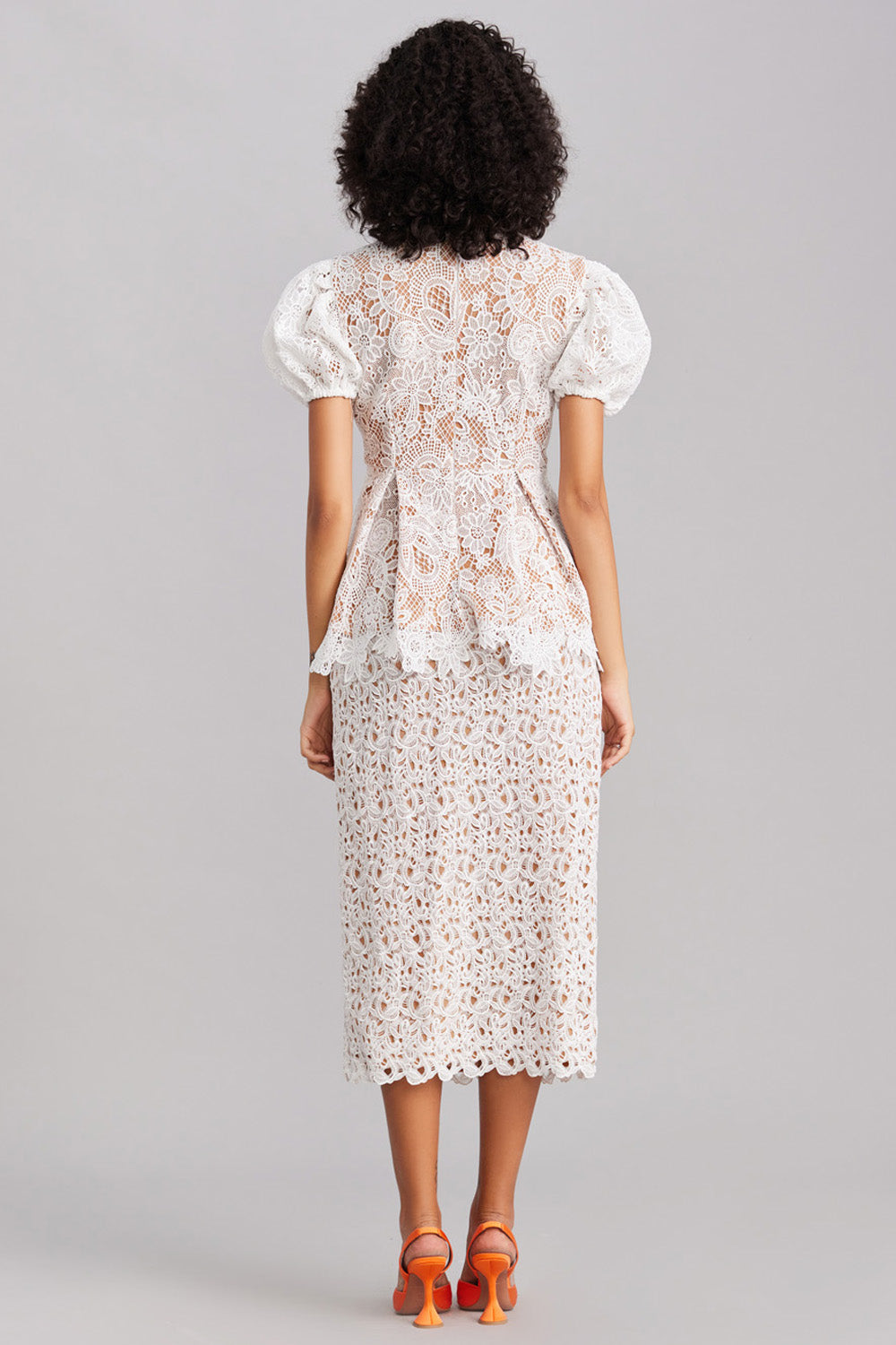 White Lace Peplum Top & Midi Skirt Set