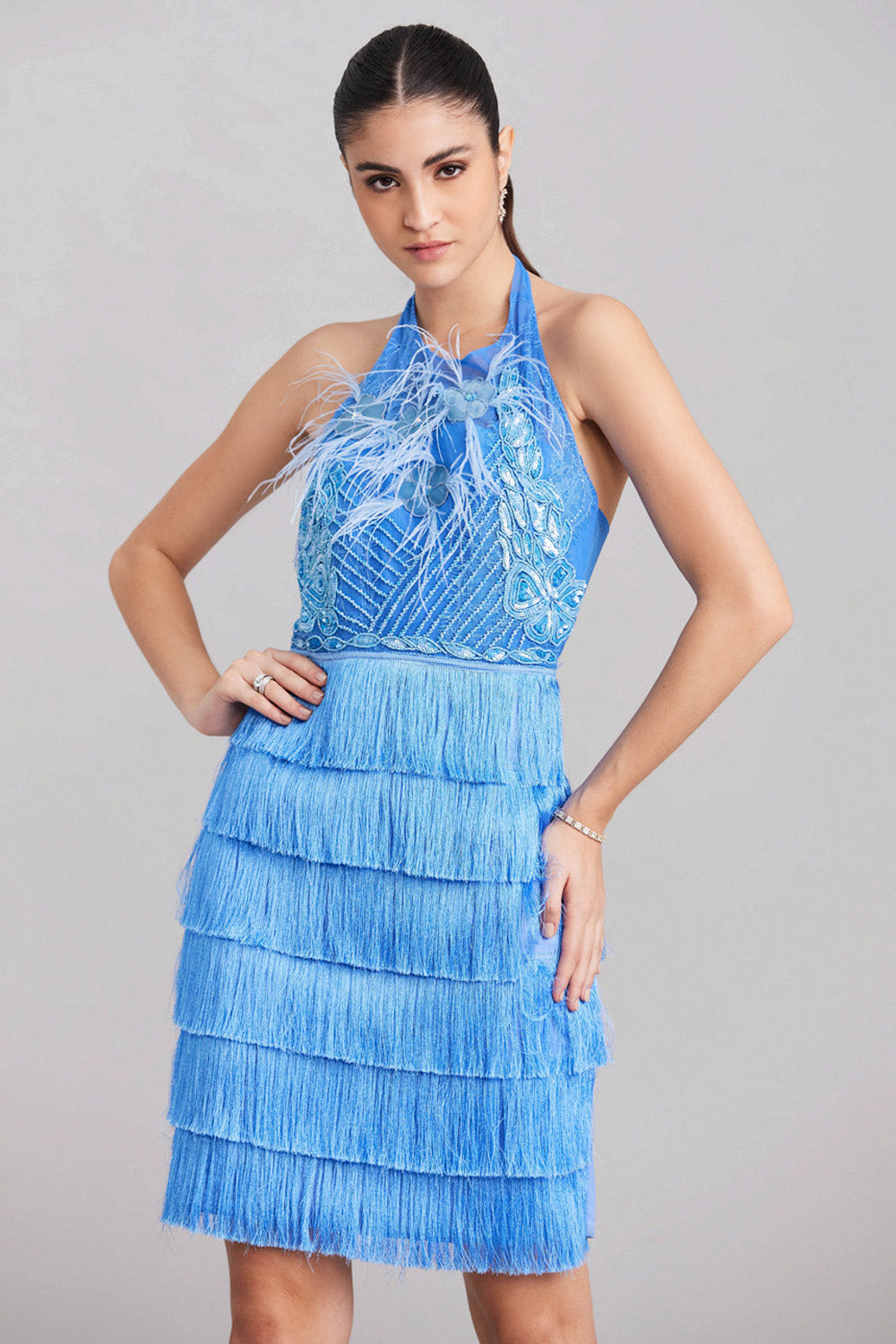 Powder Blue Fringe Mini Dress