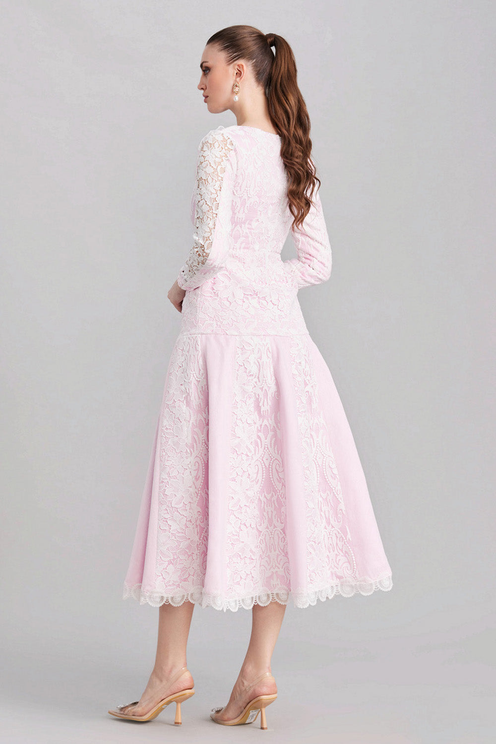 White & Pink Panelled Lace Dress