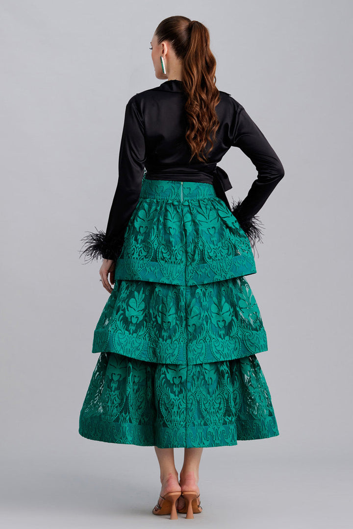 Green Textured Layered Skirt