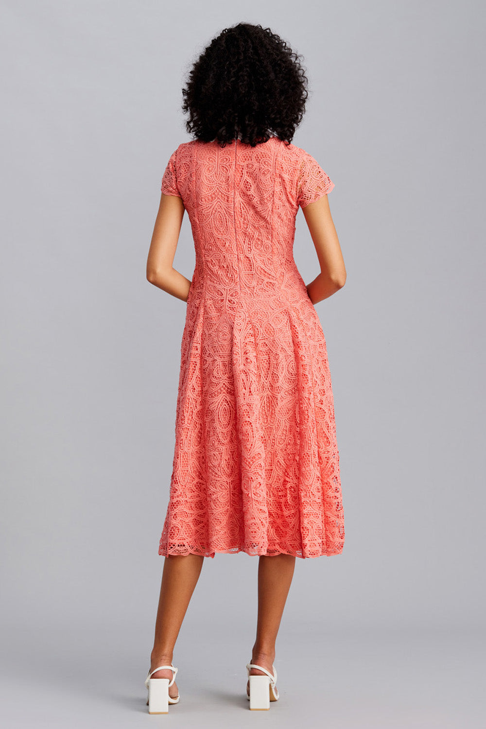 Peach Lace Collar Midi Dress