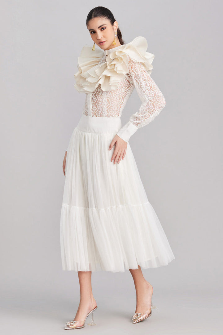 White Tulle Midi Skirt